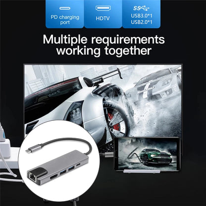 Usb 5 In 1 Type-C 3 1 To 4k HdTV Hub Adapter With Sd Tf 100M Rj45 Car d Reader Pd Fast Charge For Macbook Notebook Computer Beauty World Shop