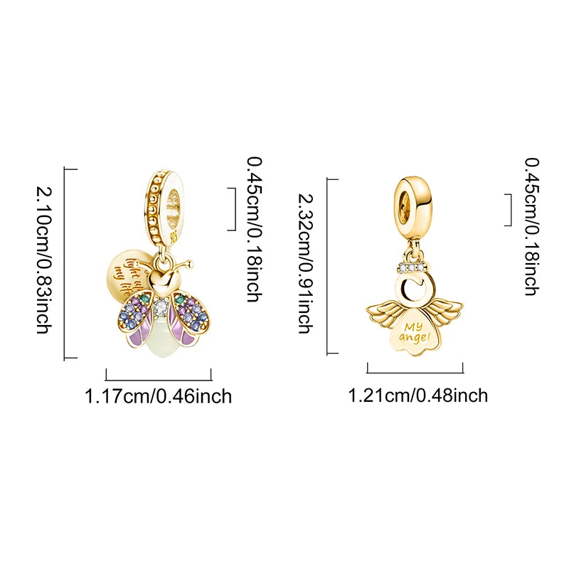 Shecharms 925 Sterling Silver Love Heart Firefly Golden Series Charms Fit DIY Making Bracelet Necklace High Quality Fine Jewelry Beauty World Shop