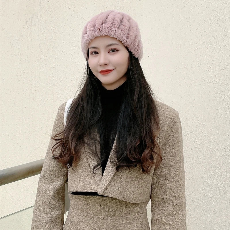 Women Handmade Stretch 100% Real Rabbit Fur Scarf Knit Genuine Rex Rabbit Fur Headbands Girls Natural Rabbit Fur Ring Scarves Beauty World Shop
