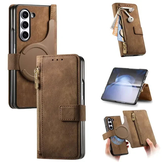 2 in 1 Magnetic Zipper Cards Solt Wallet Leather Case For Samsung Galaxy Z Fold 8 ultra 7 6 5  Wireless Charging Bag Purse Cover Beauty World Shop