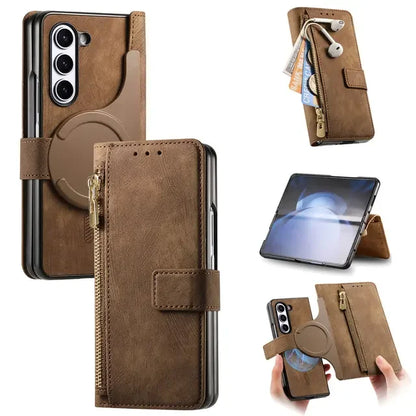 2 in 1 Magnetic Zipper Cards Solt Wallet Leather Case For Samsung Galaxy Z Fold 8 ultra 7 6 5  Wireless Charging Bag Purse Cover Beauty World Shop