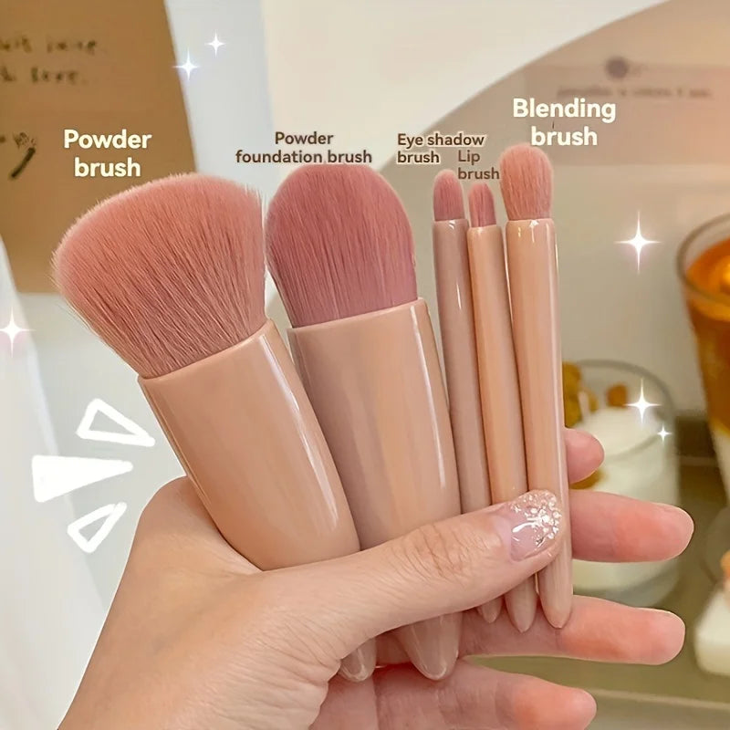 5Pcs Portable Makeup Brush Set With Mirror -  Foldable Travel Kit ，Mini Makeup Brush Set Travel Makeup Brush Set Beauty World Shop