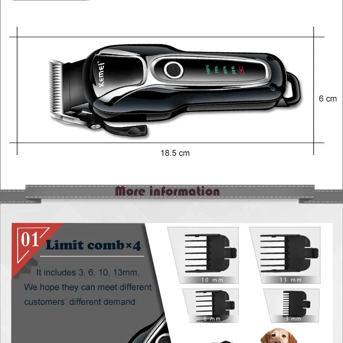 Kemei Rechargeable Professional Dog Hair Trimmer for Cat Cutter Grooming Machine Hair Remover Animal Hair Clipper for Pet Beauty Trend Shop