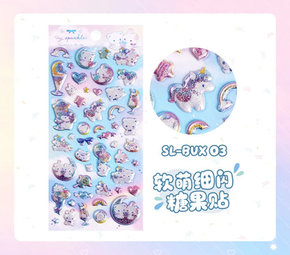 3 pcs/6 pcs Sweet Candy Pets Cat Coffee Cakes Flash Puffy 3D Stickers Scrapbooking Diy Diary Stationery Stickers School Supplies Beauty World Shop