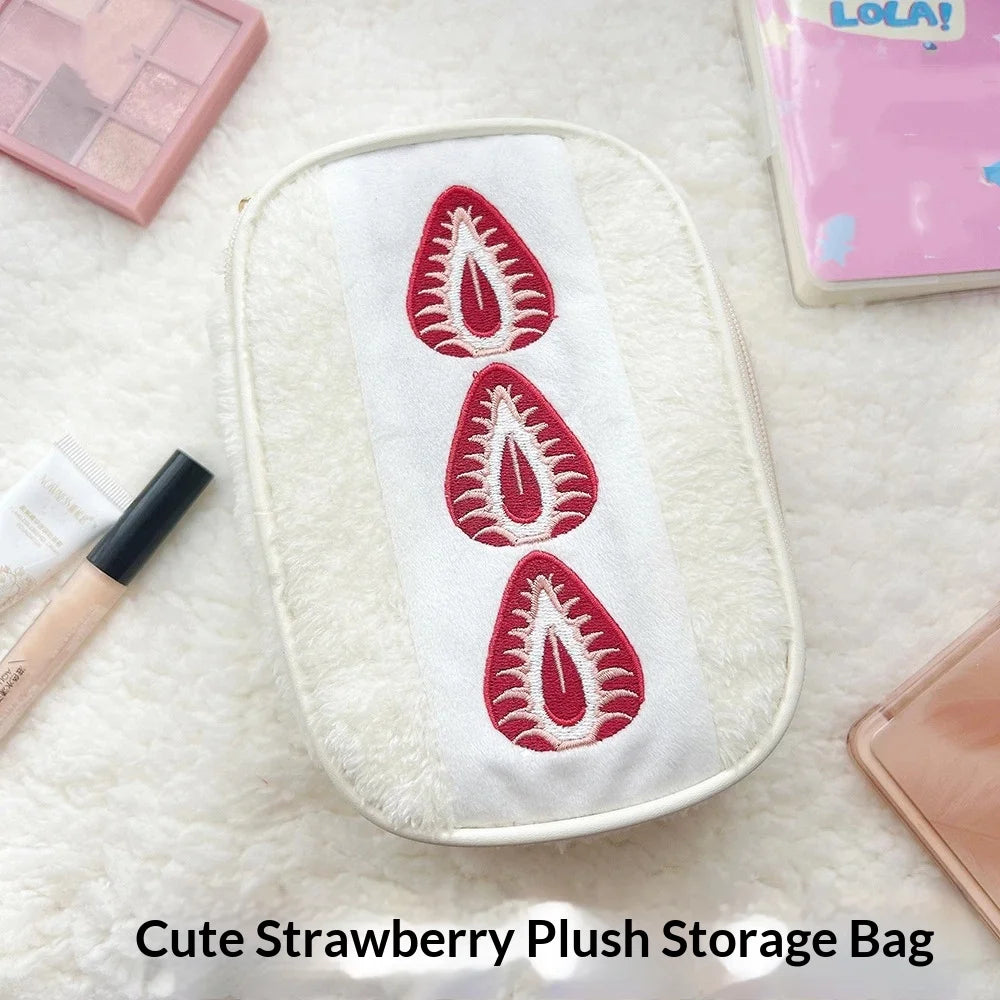 Cute Embroidered Strawberry Pencil Case Portable Stationery Pen Box Multi Functional Large Capacity Makeup Bag Storage Bag Beauty World Shop