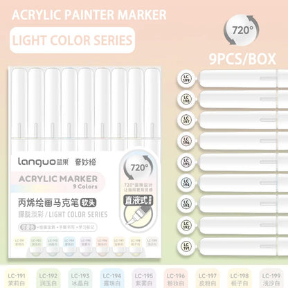 Languo 9pcs/box Soft Brush Acrylic Marker Pen Set，DIY Hand Drawn,Paint Art Markers pens,Student Graffiti Acrylic Paint Pens,M720 Beauty World Shop