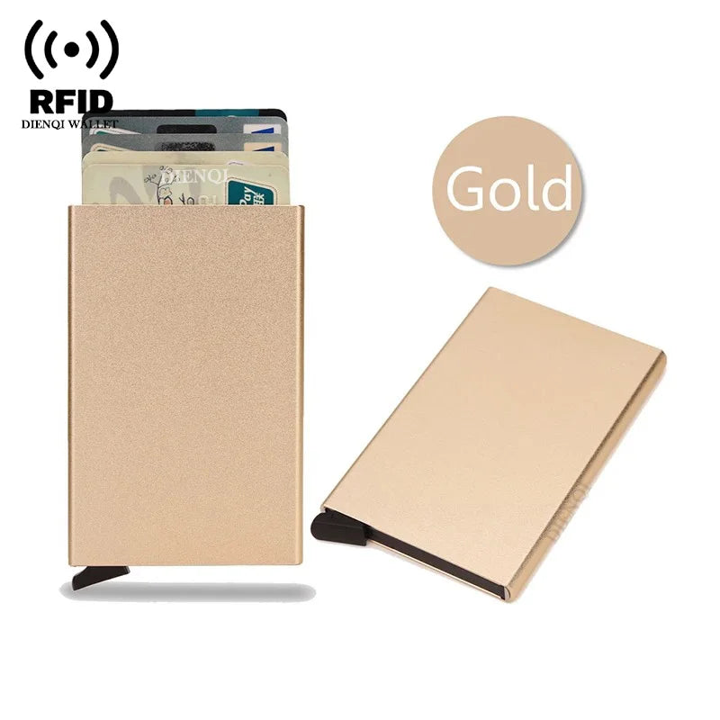 Rfid Credit Card Holder Metal Thin Slim Smart Wallet Men Women Wallets Pop Up Minimalist Small Black Purse Mini Walets for Men Beauty World Shop