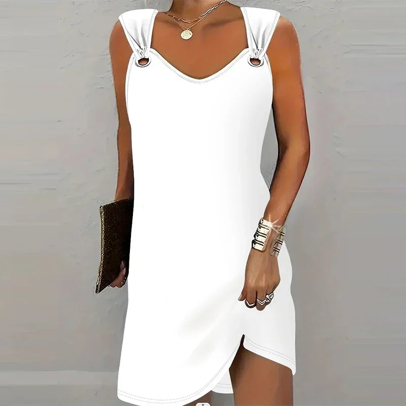 Women's Fashionable Casual Solid Color Suspender Dress Sleeveless Summer Comfortable Skirt Beauty World Shop