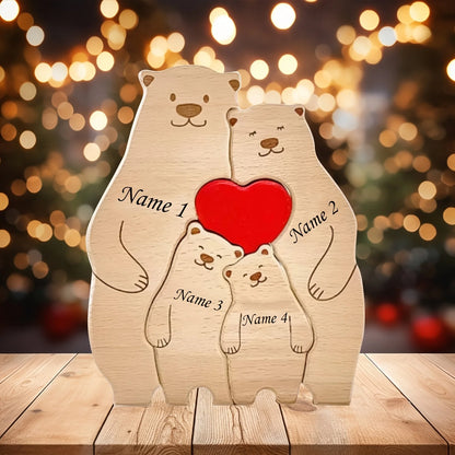 Personalized Family Bear Puzzle Decor Custom Names Fits 2-6 Names Rustic Wooden Bears Seasonal Décor for Mother's & Father's Day Beauty World Shop
