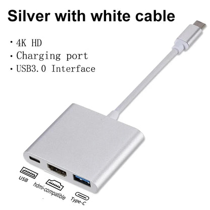 USB-C To HDMI-compatible 3 in 1 Cable Converter for Samsung Huawei iPad Mac NS USB 3.1 Type C To HD 4K USB 3.0 Adapter Cable Beauty World Shop