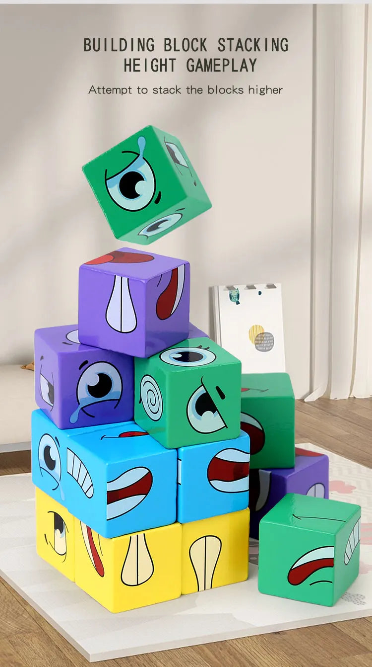 Kids Emotions Expression Game Wooden Cube Face Changing Board Cartoon Puzzle Toy Montessori Thinking Challenge Games Beauty Fashion
