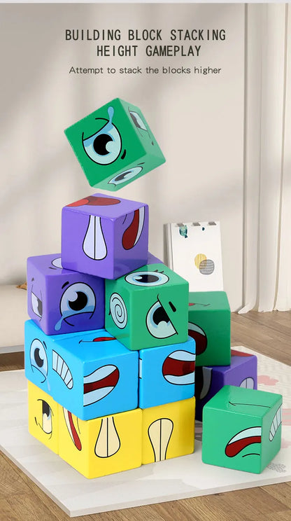 Kids Emotions Expression Game Wooden Cube Face Changing Board Cartoon Puzzle Toy Montessori Thinking Challenge Games Beauty Fashion