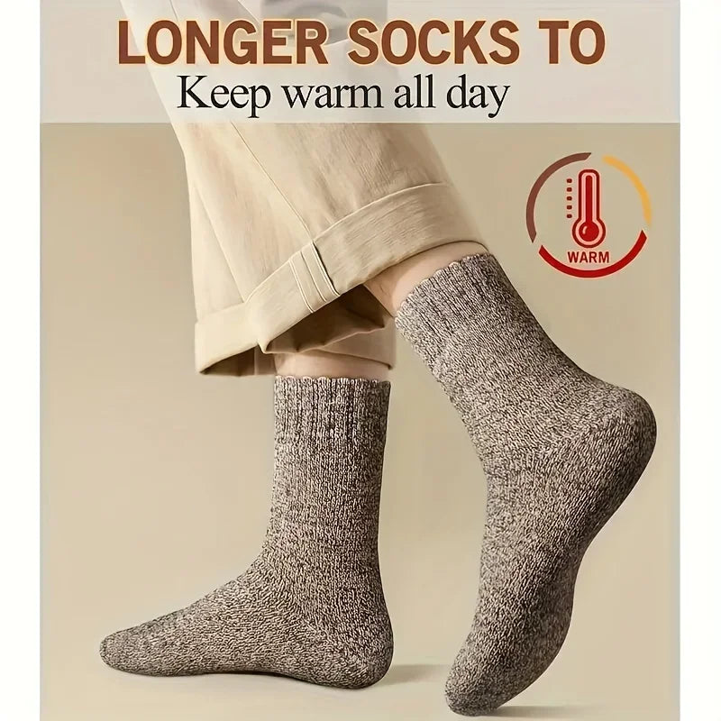3/5 Pairs Men's Winter Warm Socks, Thick Towel Mid-Calf Socks, Anti-Cold Snow Boots Socks Elastic Solid Color Beauty World Shop
