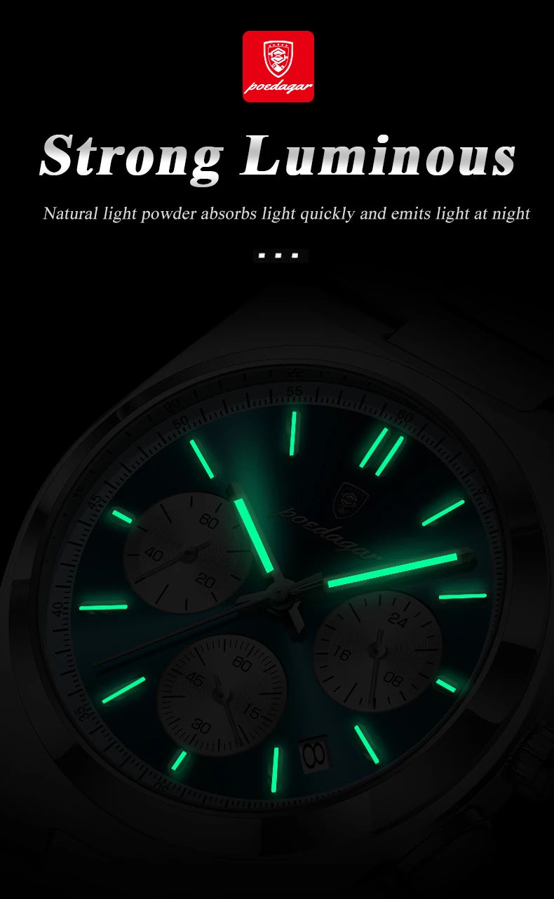 POEDAGAR Fashion Man Watches Chronograph Date Stainless Steel Casual Men Wristwatch Waterproof Luminous Men's Quartz Watch Reloj Beauty World Shop