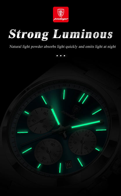 POEDAGAR Fashion Man Watches Chronograph Date Stainless Steel Casual Men Wristwatch Waterproof Luminous Men's Quartz Watch Reloj Beauty World Shop
