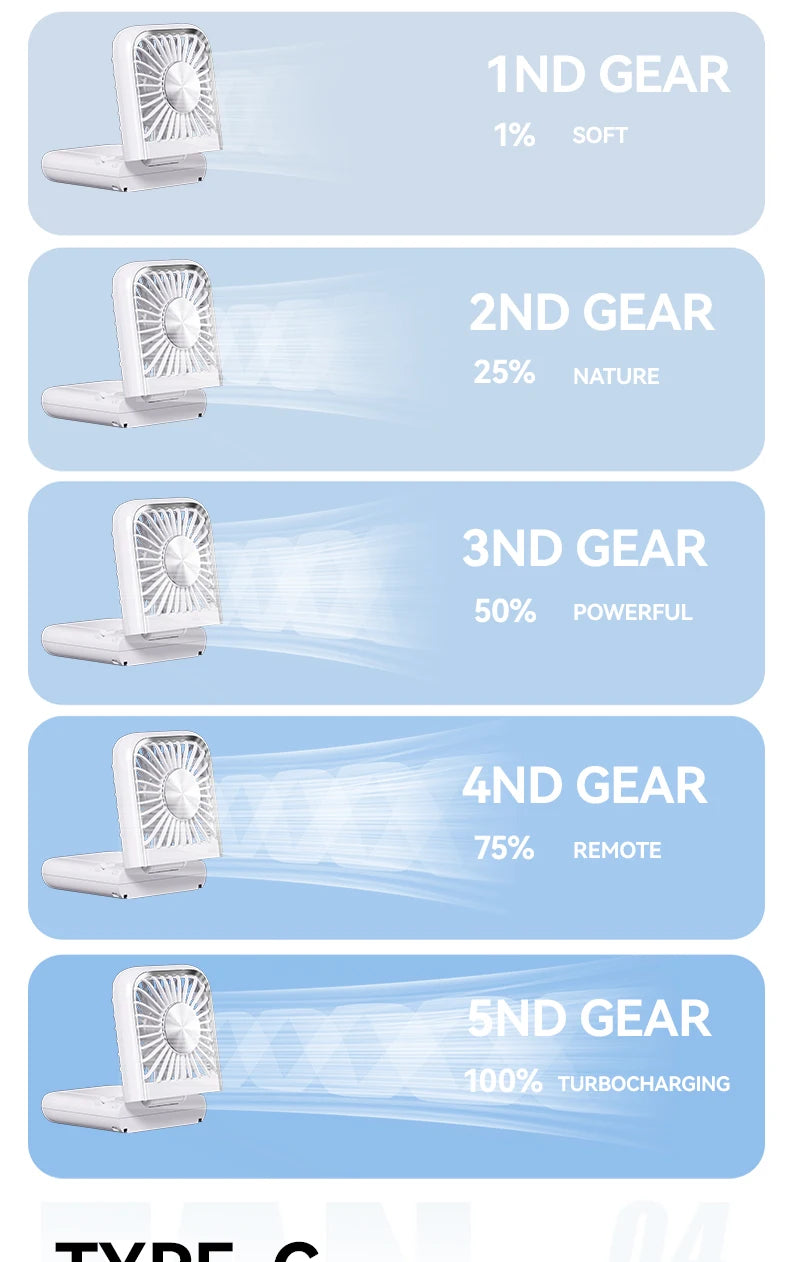 Folding Mini Cooling Air Fan Mobile Phone Holder Power Bank 3000mAh USB Rechargeable Cooling Handheld Desktop Fan with Lanyard