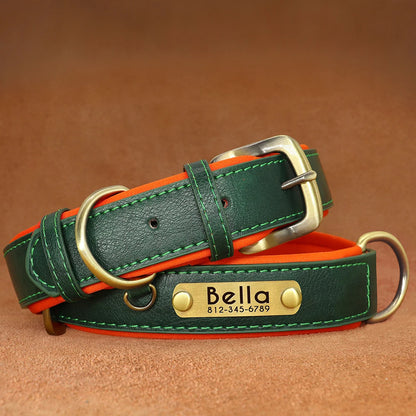 Customized PU Leather Nameplate Dog Collar Soft Padded Dogs Collars Free Engraving Name for Small Medium Large Dogs Adjustable Beauty World Shop