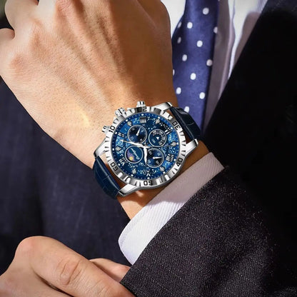 POEDAGAR Top Functional Luxury Man Wristwatch Waterproof Luminous Chronograph Leather Sports Watches For Men Quartz Men's Watch Beauty World Shop