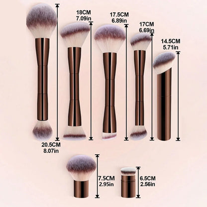 7pcs Professional Makeup Brush Set, Includes: 4pcs Dual-Ended Face Brushes, 1pc Angled Brush, 1pc Short Handle Foundation Brush, Beauty World Shop