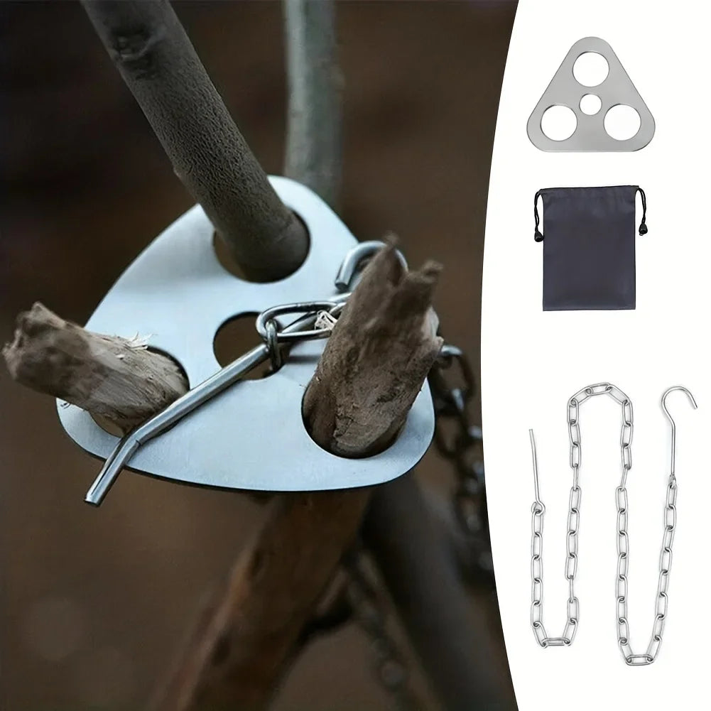 Outdoor BBQ Tripod Portable Detachable Hanging Rack Stainless Steel Camping Bonfire BBQ Pot Tripod Set Beauty World Shop