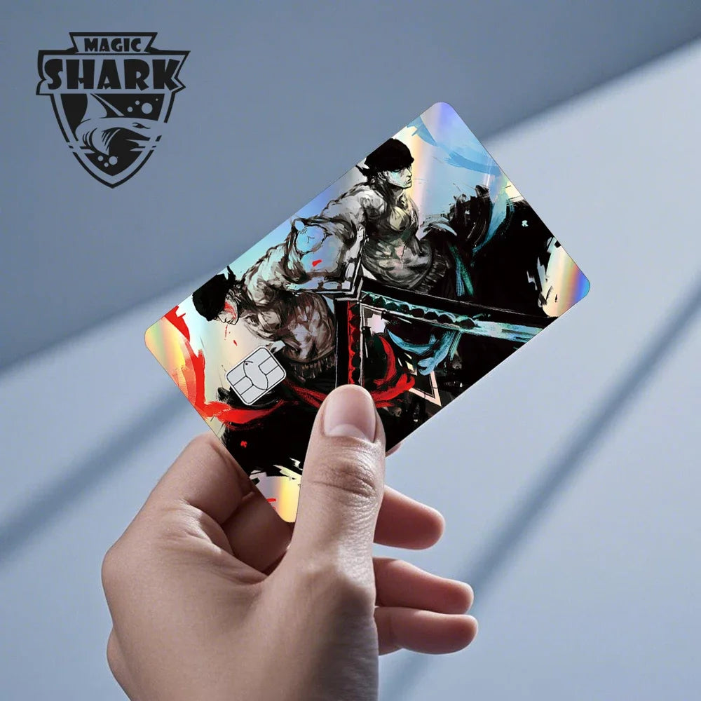 Magic Shark Luffy Zorro Ace Skull Anume Holographic Shinny Laser Sticker Film Skin for Credit Debit Card Beauty World Shop