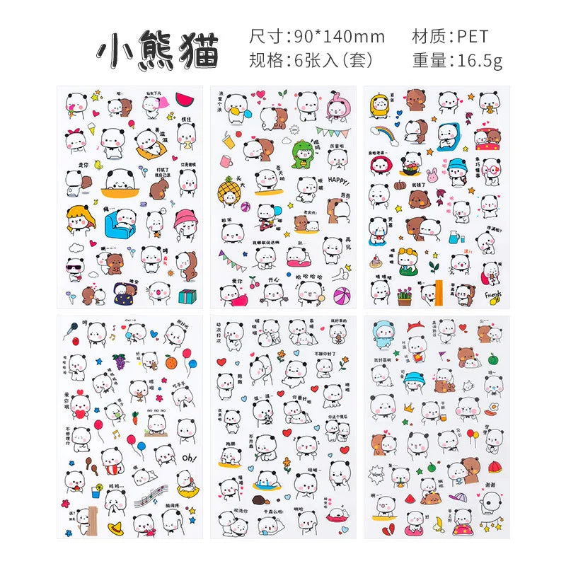 6Pieces/Set Transparent Pvc Waterproof Cartoon Sticker DIY Hand Account Decorative Stickers Kawaii Phone Cup Stickers Beauty World Shop