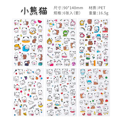 6Pieces/Set Transparent Pvc Waterproof Cartoon Sticker DIY Hand Account Decorative Stickers Kawaii Phone Cup Stickers Beauty World Shop