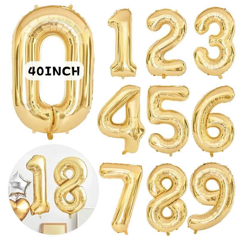 1PCS 40 inch large white gold light gold digital foil balloon for girls' birthdays helium big number0-9 balloon decoration Beauty World Shop