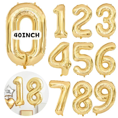 1PCS 40 inch large white gold light gold digital foil balloon for girls' birthdays helium big number0-9 balloon decoration Beauty World Shop
