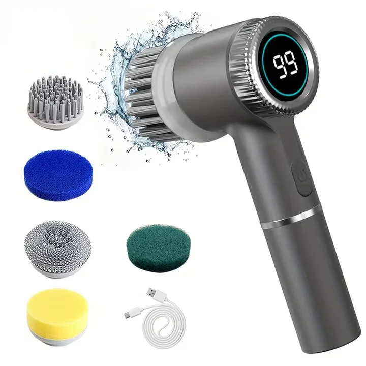 Electric Spin Scrubber With 5 Replaceable Brush Head, Three-speed Adjustable Handheld Rechargeable Shower Scrubber Beauty World Shop