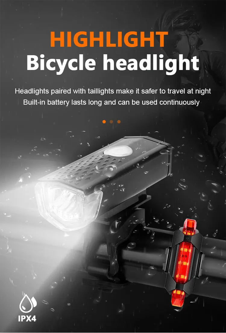 USB Rechargeable Bike Light Front Light Red Taillight Easy to Install 3 Modes Bicycle Accessories for the Bicycle Beauty World Shop