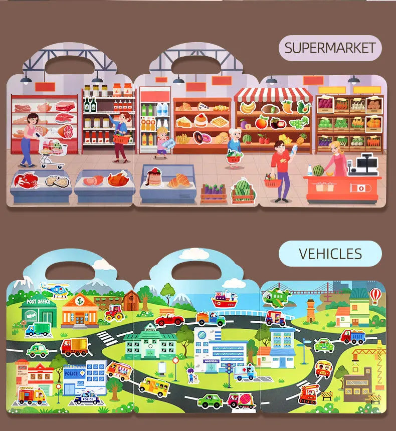 1 Book Jelly Sticker Book Quiet Book DIY Fun for Children's Scene Stickers Repeatedly Paste Puzzle Sticker Book Beauty World Shop