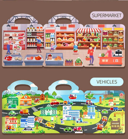 1 Book Jelly Sticker Book Quiet Book DIY Fun for Children's Scene Stickers Repeatedly Paste Puzzle Sticker Book Beauty World Shop