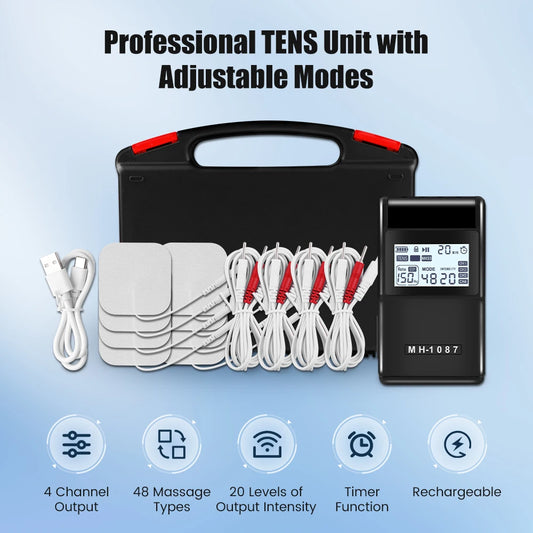 Digital TENS Unit Machine 4-Channel Tens Electrostimulator Rechargeable Body Muscle Stimulator with 20 Intensity for Pain Relief Beauty World Shop
