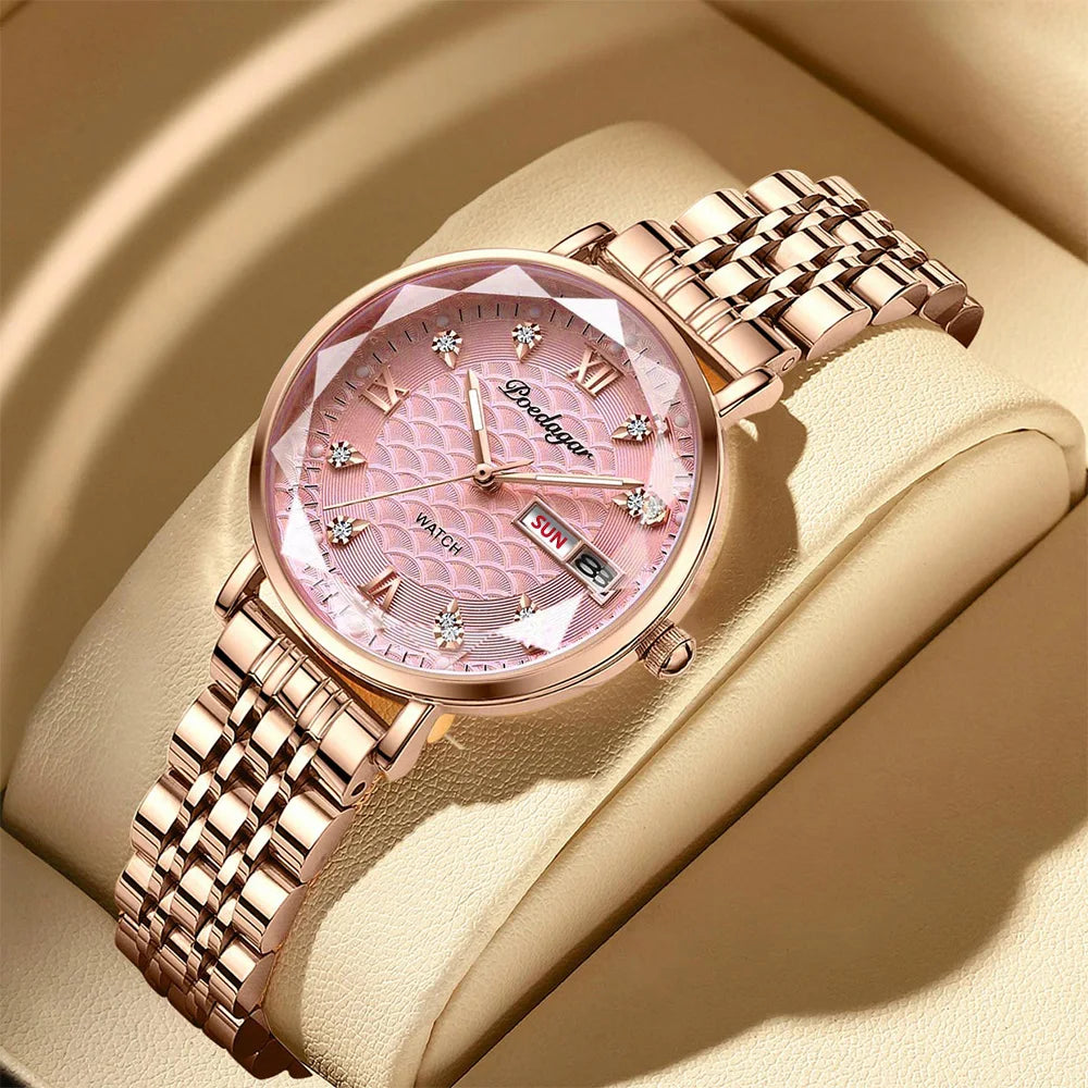 POEDAGAR Top Elegant Women's Watches Stainless Steel Date Week Woman Watch Waterproof Luminous Fashion Ladies Watch Quartz Reloj Beauty World Shop