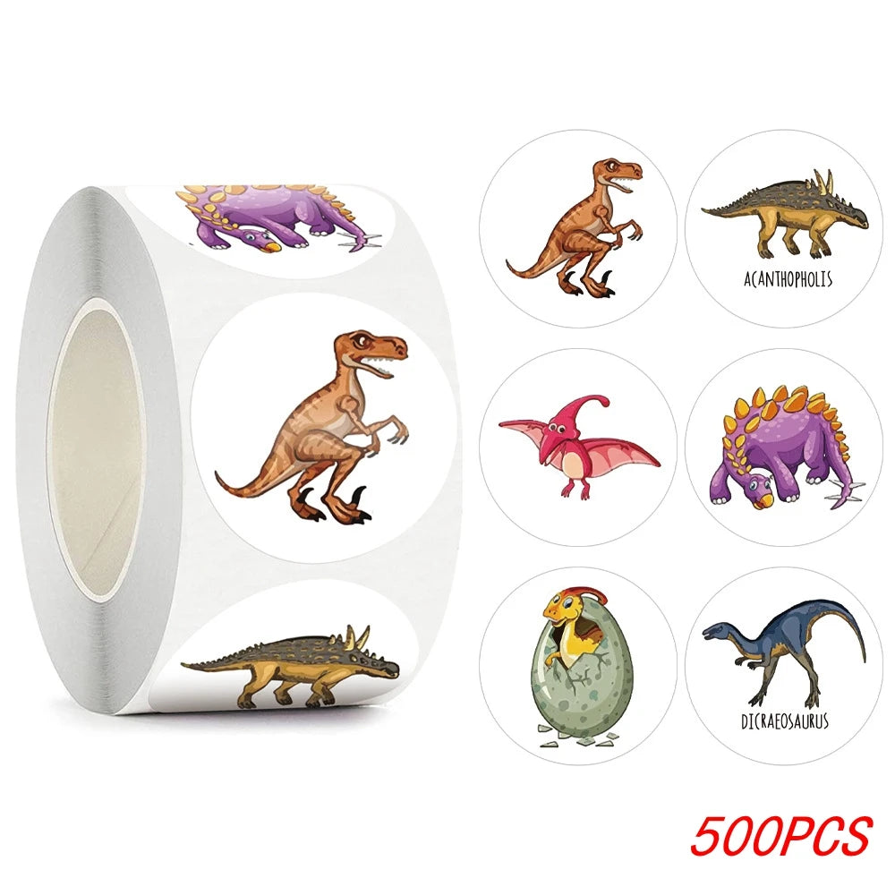 100-500pcs 1'' Round Dinosaur Stickers for Teacher Reward Stickers School Supplies Animal Incentive Roll Sticker for Home Beauty World Shop