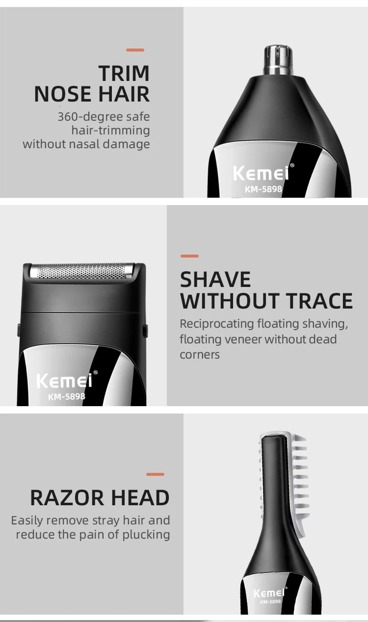 Kemei Waterproof 11-in-1 Men's Grooming Kit Electric Beard Trimmer Shaver Hair Clipper Rechargeable Nose Hair Trimmer KM-5898 Beauty World Shop