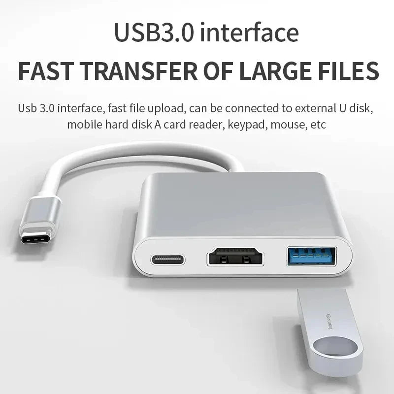 USB-C To HDMI-compatible 3 in 1 Cable Converter for Samsung Huawei iPad Mac NS USB 3.1 Type C To HD 4K USB 3.0 Adapter Cable Beauty World Shop