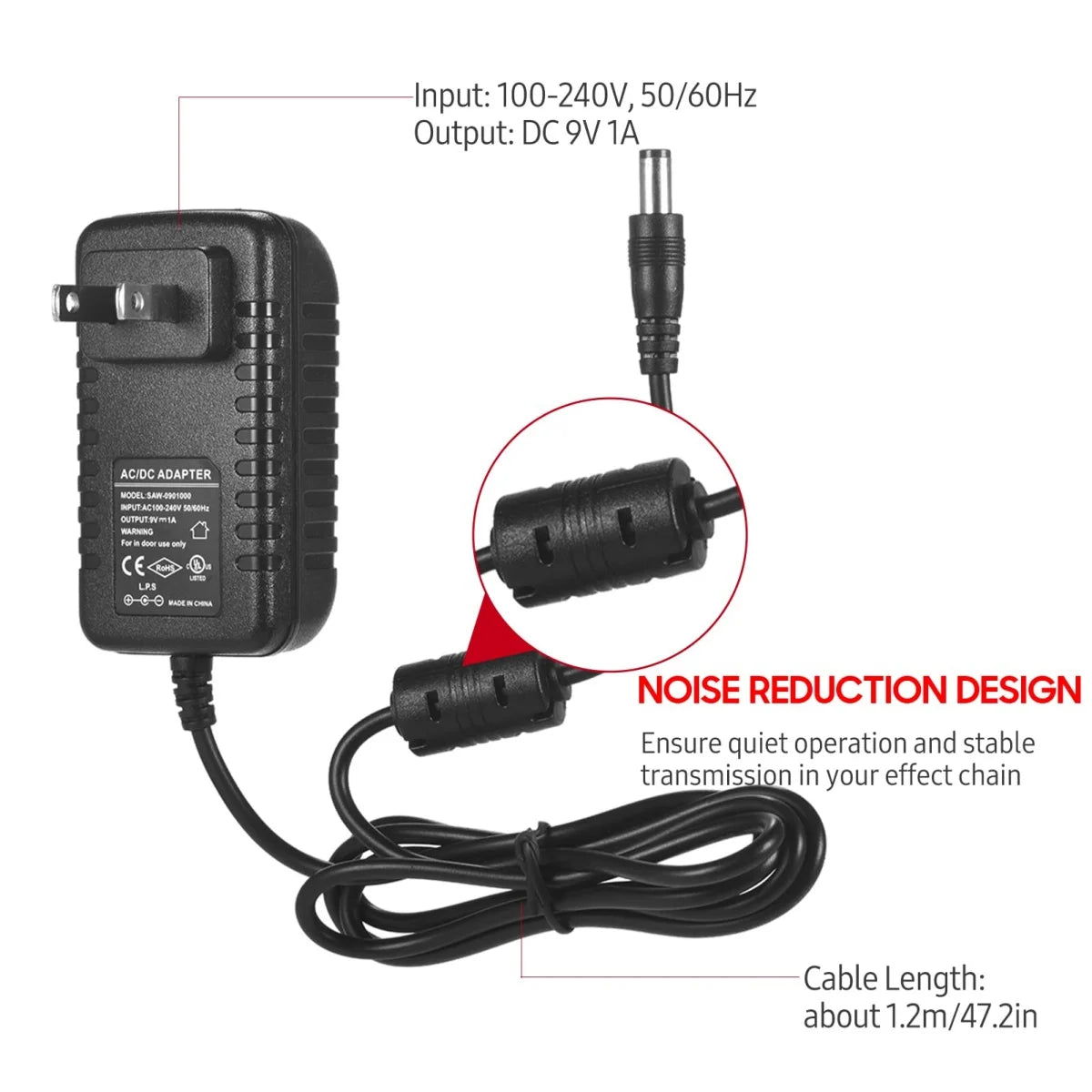 Miwayer Daisy Chain Cables 1 to 2-10 Ways Guitar Effect Pedal Power Supply Adapter 9V DC 1A Reinforced Noiseless Center Negative Beauty World Shop