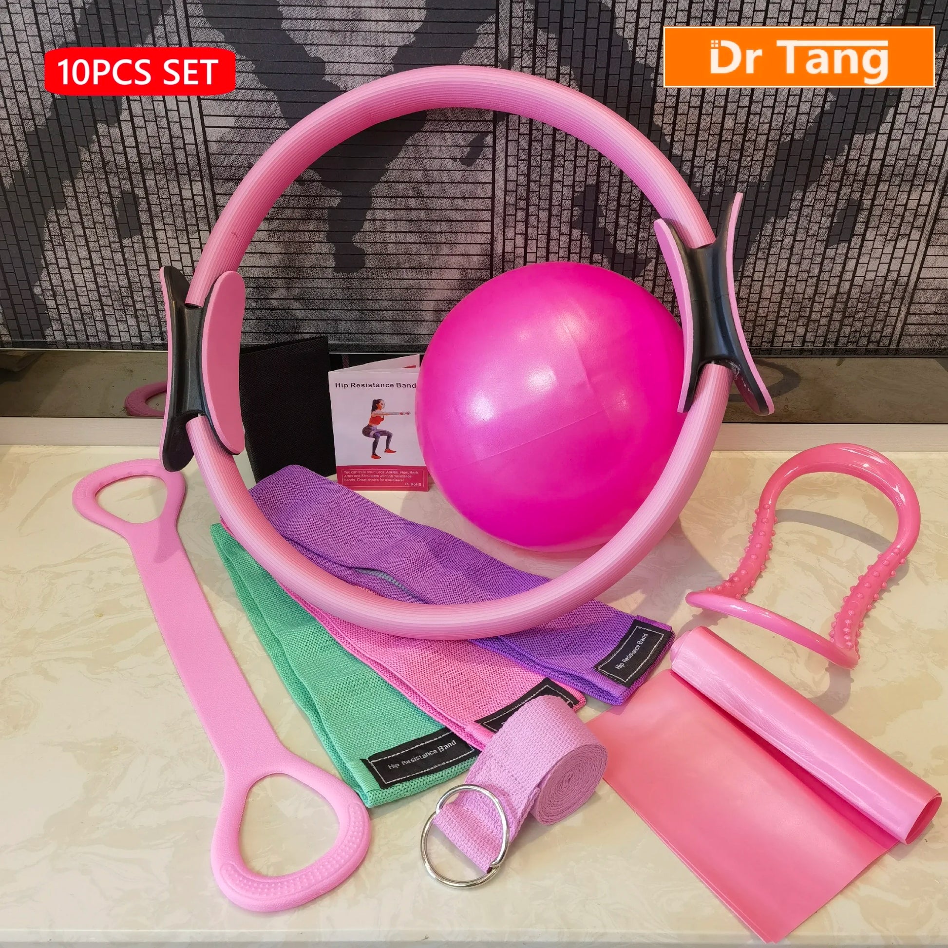 10-Piece Pilates Fitness Ring Set with Tensioner Yoga Resistance Bands Universal Elastic Band for Home Gym Workout Stretching Beauty World Shop
