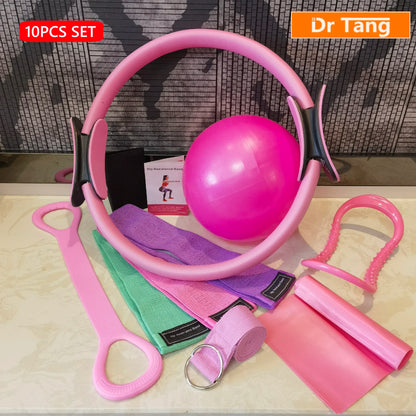 10-Piece Pilates Fitness Ring Set with Tensioner Yoga Resistance Bands Universal Elastic Band for Home Gym Workout Stretching Beauty World Shop