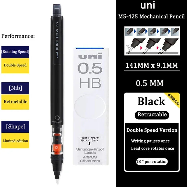 UNI KURUTOGA Mechanical Pencil M5-452 Creative Writing Continuous Sketch 0.5mm Lead Automatic Rotating Mechanical Pencil Beauty World Shop