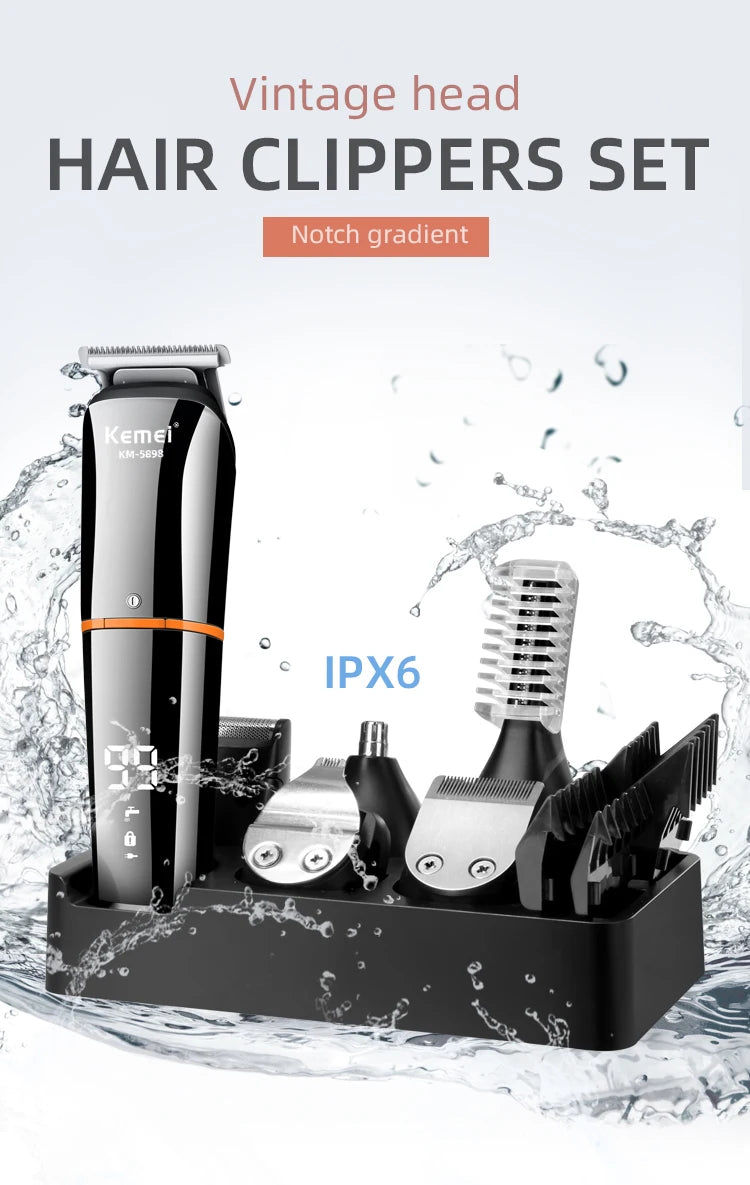 Kemei Waterproof 11-in-1 Men's Grooming Kit Electric Beard Trimmer Shaver Hair Clipper Rechargeable Nose Hair Trimmer KM-5898 Beauty World Shop