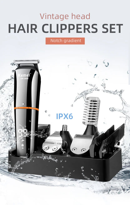 Kemei Waterproof 11-in-1 Men's Grooming Kit Electric Beard Trimmer Shaver Hair Clipper Rechargeable Nose Hair Trimmer KM-5898 Beauty World Shop