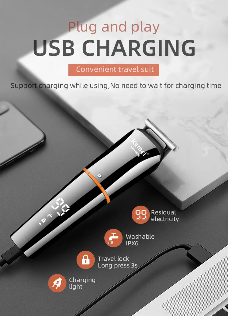 Kemei Waterproof 11-in-1 Men's Grooming Kit Electric Beard Trimmer Shaver Hair Clipper Rechargeable Nose Hair Trimmer KM-5898 Beauty World Shop