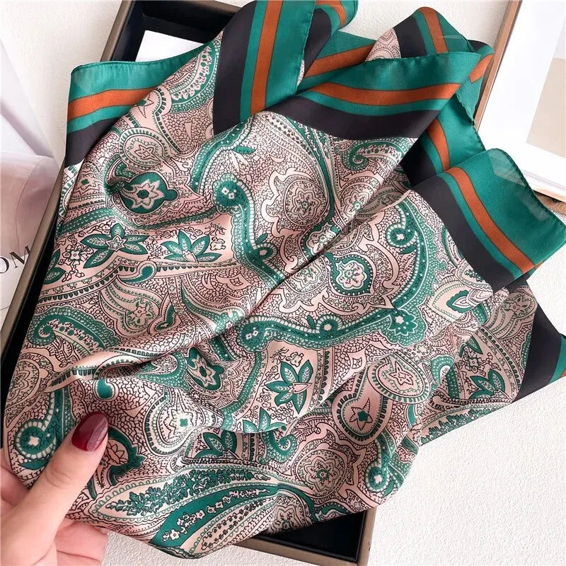 Luxury Silk Feeling Shawl Square Scarf Women Spring Hijab Fashion Wraps Neckerchief Female Hair Bands Ribbon Headband Bandana Beauty World Shop