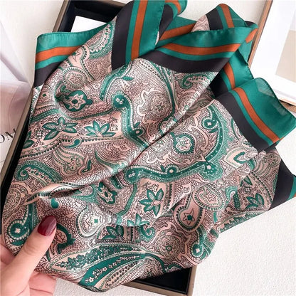 Luxury Silk Feeling Shawl Square Scarf Women Spring Hijab Fashion Wraps Neckerchief Female Hair Bands Ribbon Headband Bandana Beauty World Shop