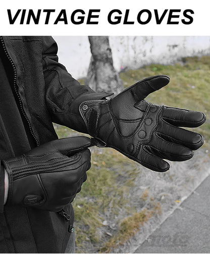 With CE Approved Summer Retro Perforated Leather Motorcycle Gloves Men Women Full Finger Motocross Dirt Biker Glove Guantes Moto Beauty World Shop