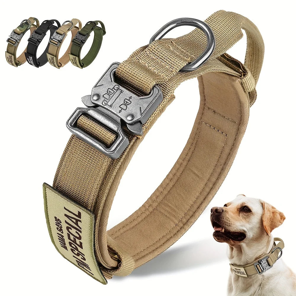 Heavy Duty Tactical Dog Collars with Handle Military Collar with Patch Outdoor Training and Walking for Medium and Large Dogs Beauty World Shop