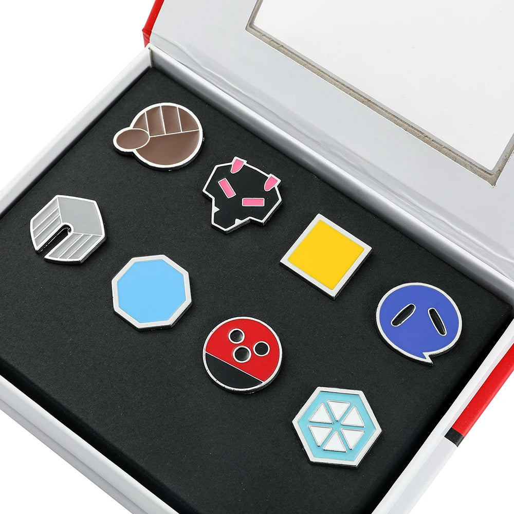 Pokemon Gym Badges Kanto Johto Hoenn Sinnoh Unova Kalos League Region Orange Islands Pins Brooches Box Set Pocket Monster Beauty World Shop